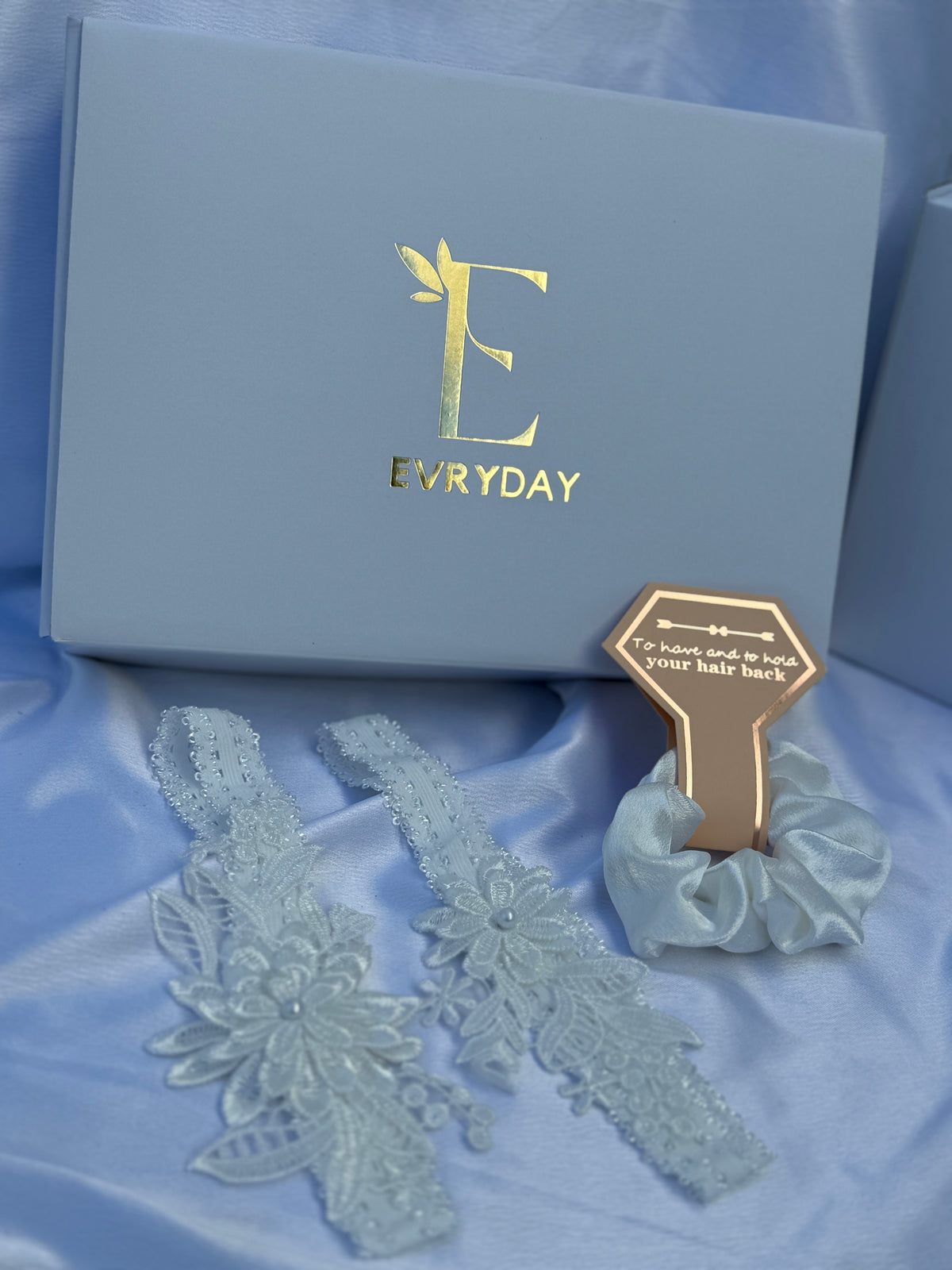 "The I Do Box" White Evryday Box with 2 Bridal Garters + Matching Scrunchie
